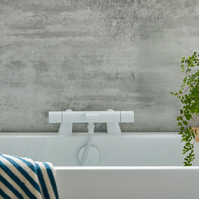 Vado Cameo Deck Mounted Thermostatic Exposed Bath Shower Mixer - Matt White