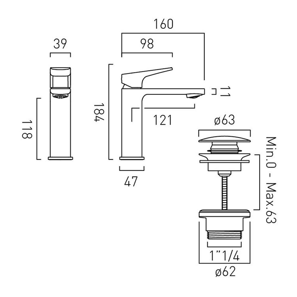 Vado Cameo Lever Basin Mixer & Waste - Matt White