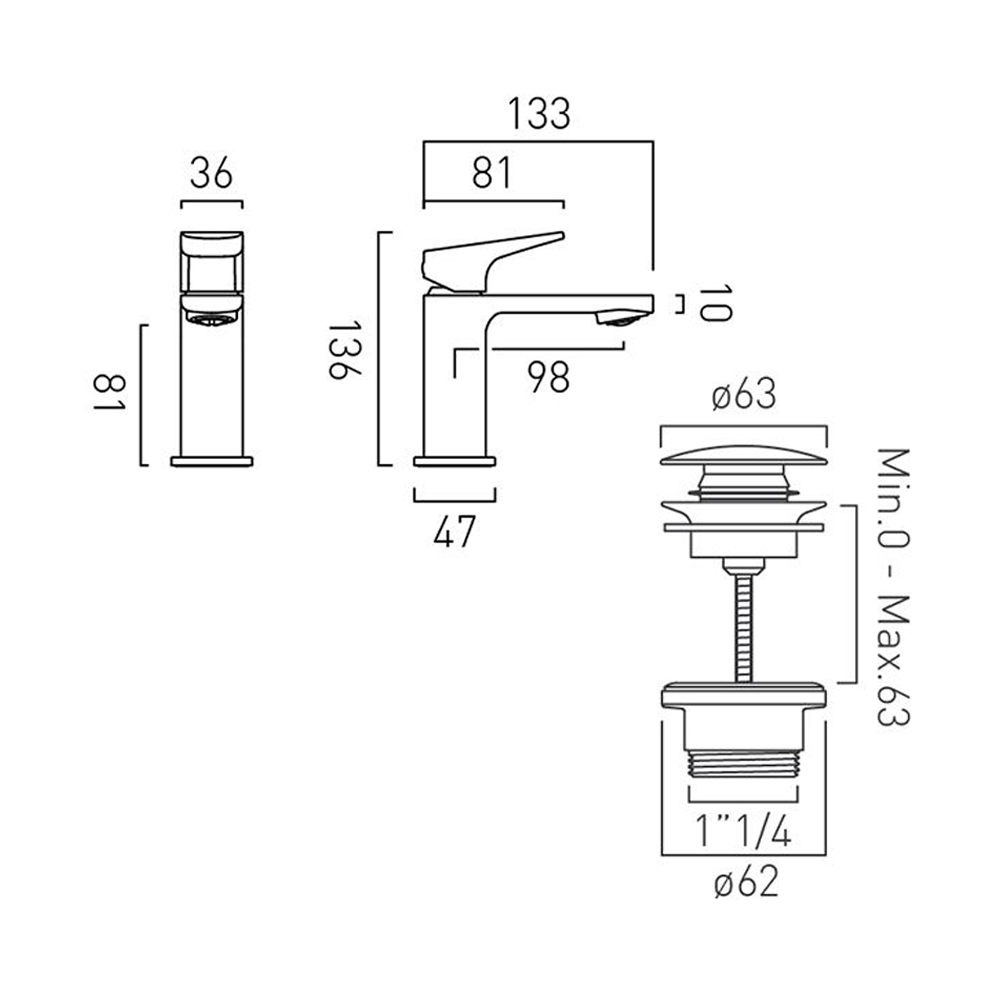 Vado Cameo Lever Low-Pressure Mini Basin Mixer & Waste - Matt White