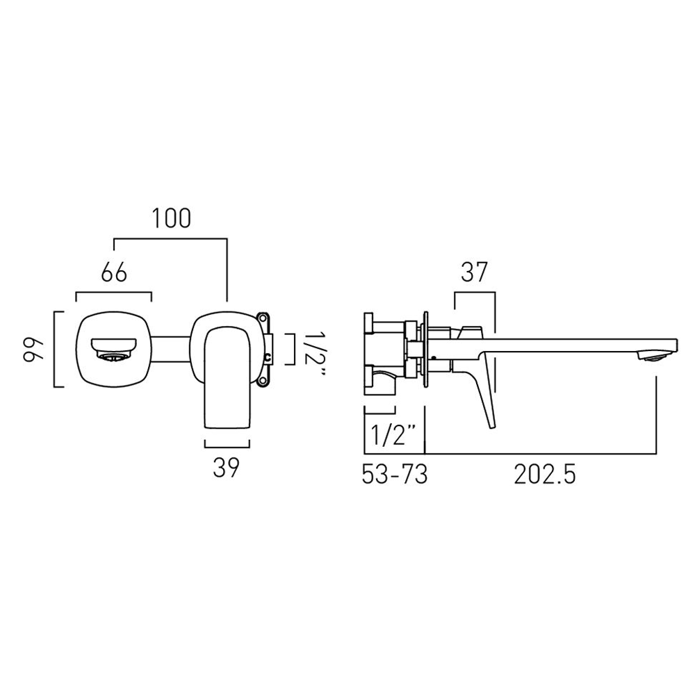 Vado Cameo Lever Low-Pressure Wall Mounted Basin Mixer - Matt Black