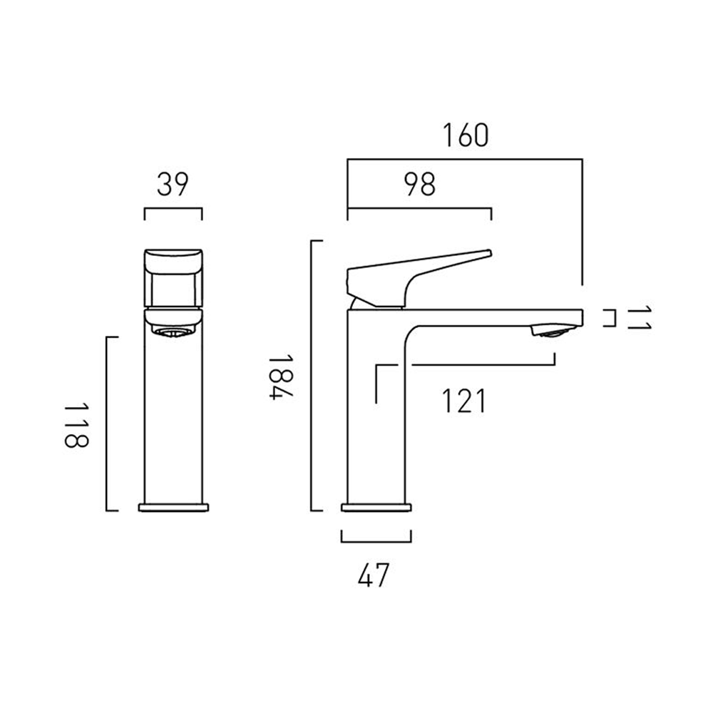 Vado Cameo Lever Mono Basin Mixer Tap - Matt Black