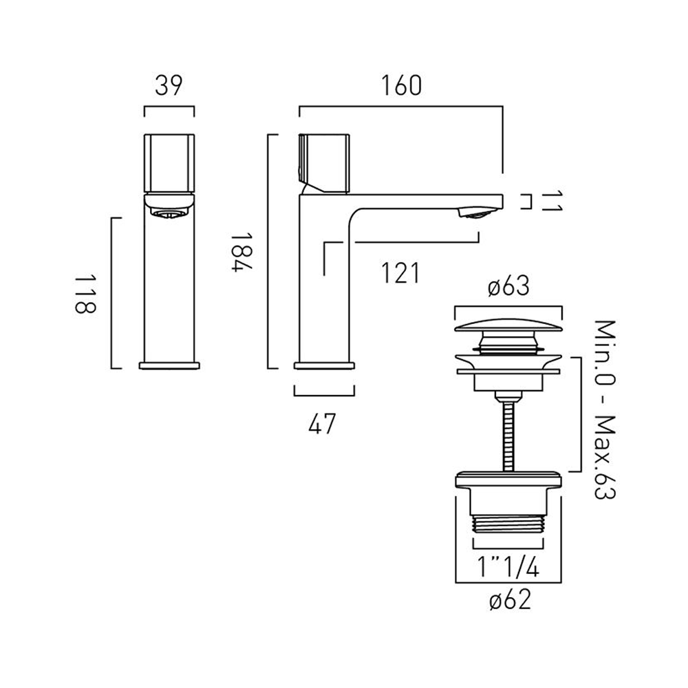 Vado Cameo Leverless Low‑Pressure Basin Mixer & Waste - Matt White