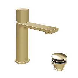 Vado Cameo Leverless Low‑Pressure Basin Mixer & Waste - Satin Brass