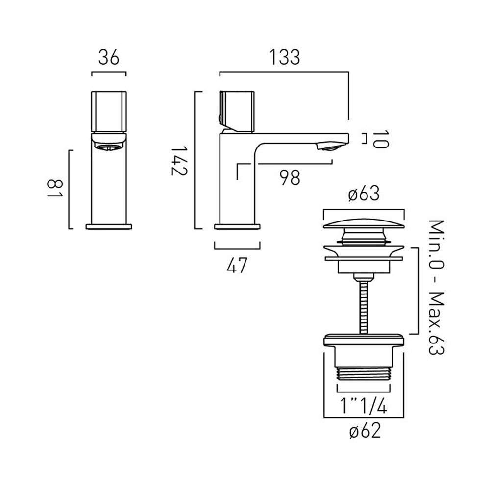 Vado Cameo Leverless Low-Pressure Mini Basin Mixer & Waste - Matt White