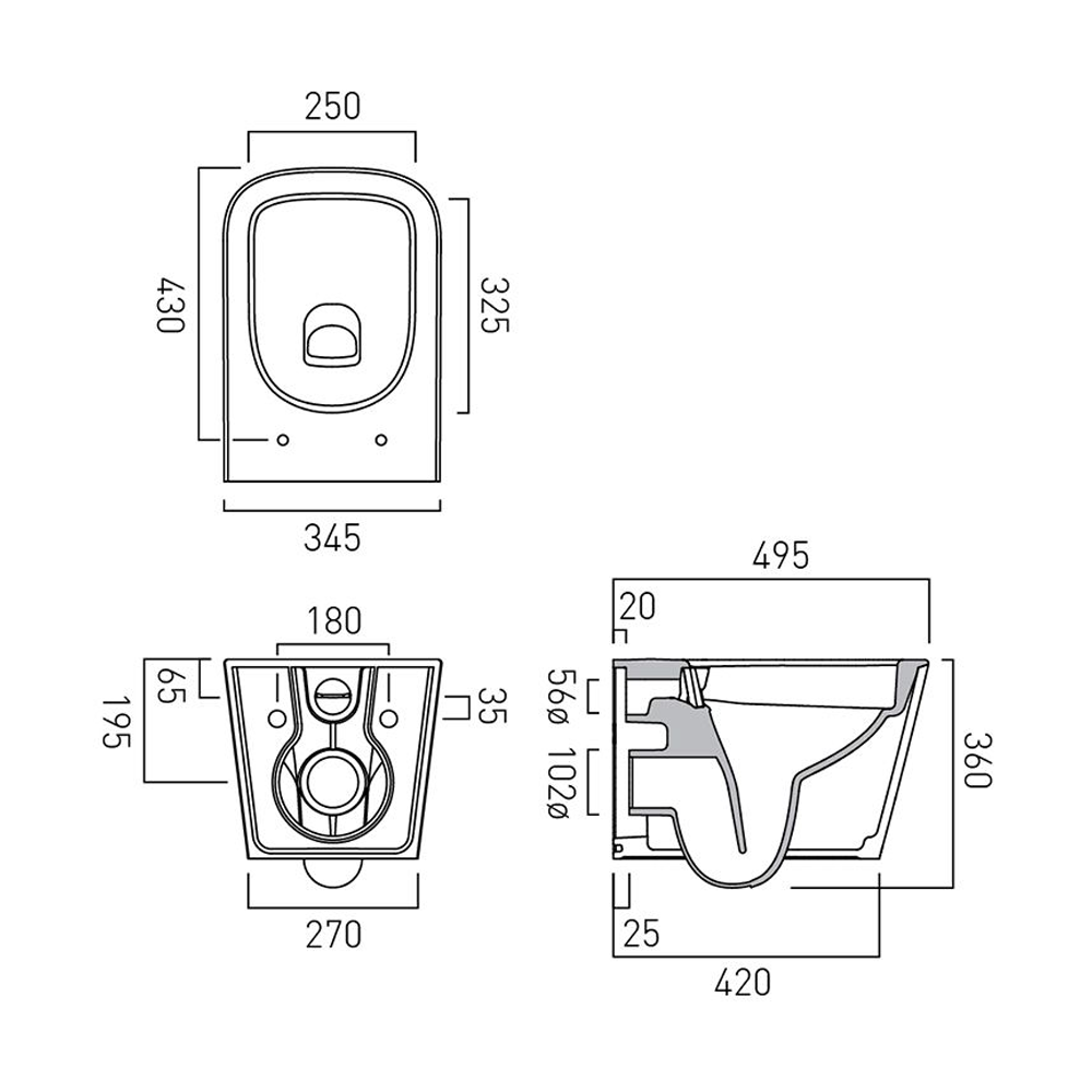 Vado Cameo Wall Hung Soft Square Toilet Pan + Soft Close Seat