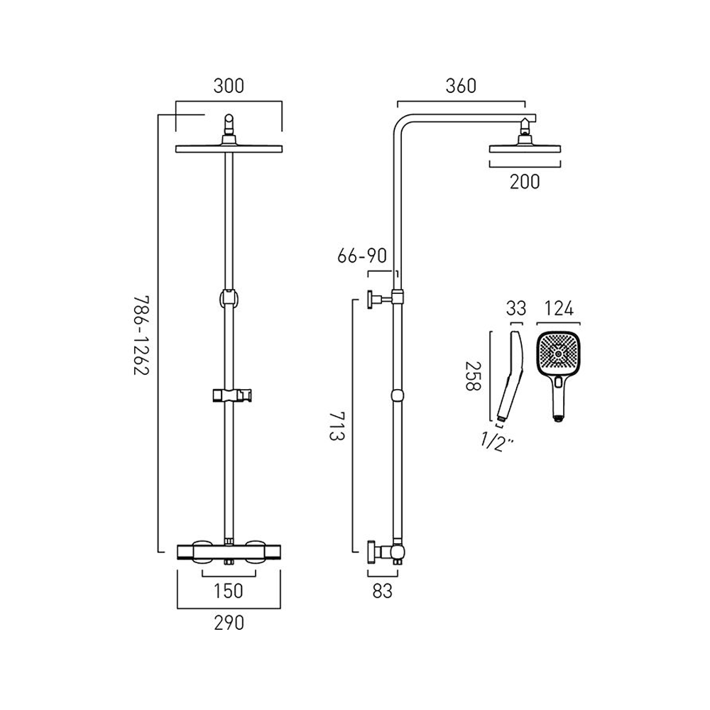 Vado Cameo Wall Mounted Thermostatic Shower Column Kit - Matt Black