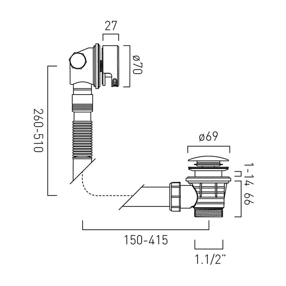 Vado Click Clack Bath Filler Waste & Overflow - Matt White