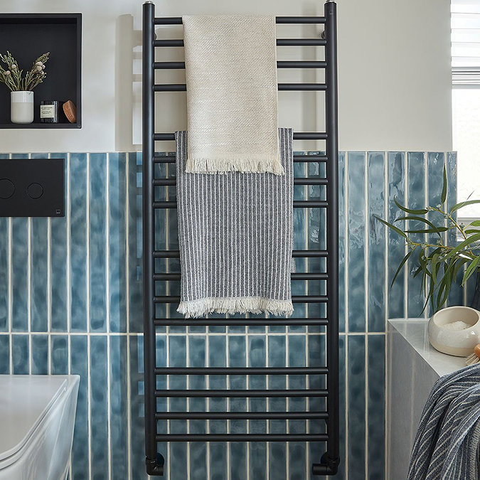 Vado Muse Round Heated Towel Rail - 500 x 1200mm - Matt Black
