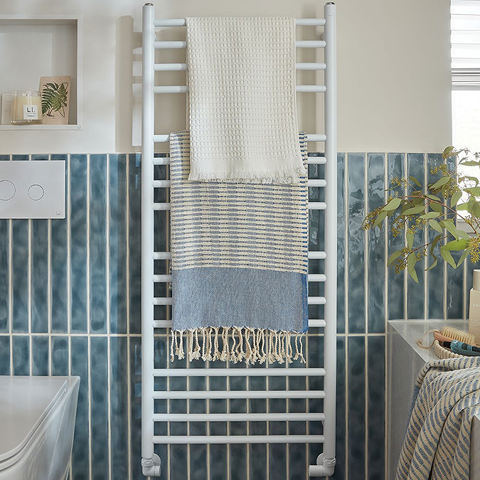 Vado Muse Round Heated Towel Rail -500 x 1200mm - Matt White