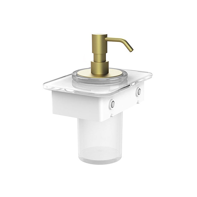 Vado Muse Soap Dispenser with White Glass Shelf - Satin Brass