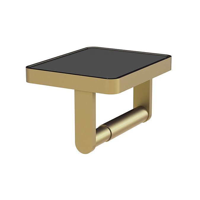 Vado Muse Toilet Roll Holder with Black Glass Insert - Satin Brass