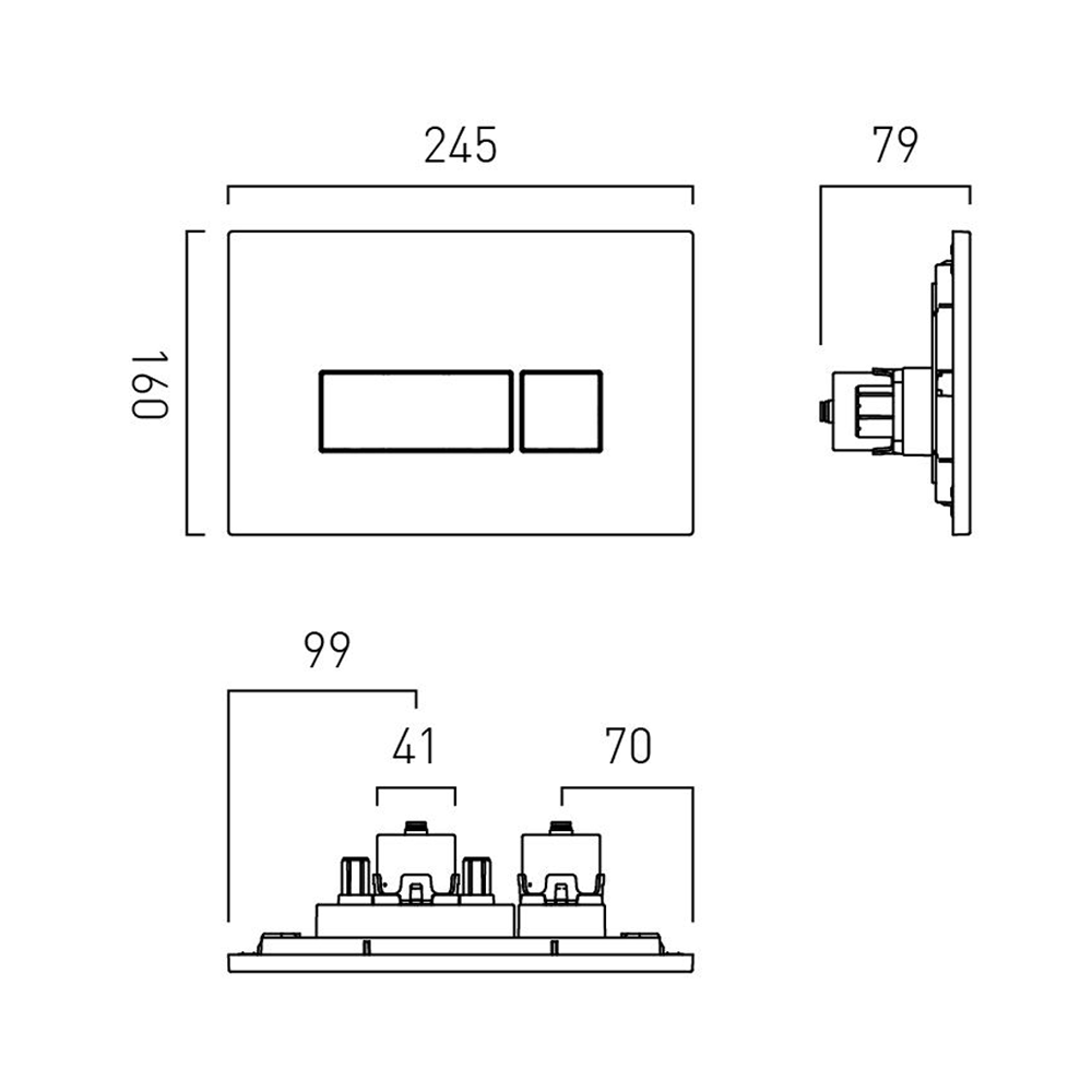 Vado Square Button Dual Flush Plate - Matt Black