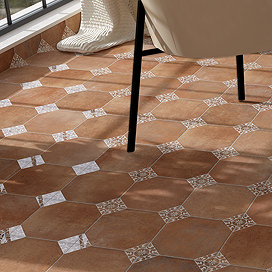 Valence Octagon Terracotta Rustic Floor Tiles 225 x 225mm