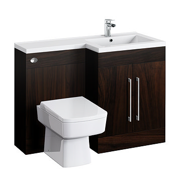 Valencia Dark Wood Combination Basin & WC Unit - 1100mm Profile Large Image