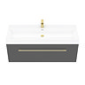 Valencia 1200 Gloss Grey Minimalist Wall Hung Vanity Unit with Brass Handle  Feature Large Image