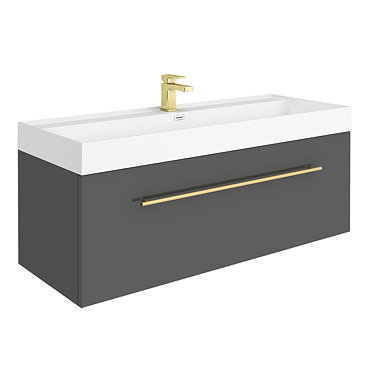 Valencia 1200 Gloss Grey Minimalist Wall Hung Vanity Unit with Brass Handle  Profile Large Image