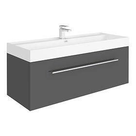 Valencia 1200 Gloss Grey Minimalist Wall Hung Vanity Unit with Chrome Handle Large Image