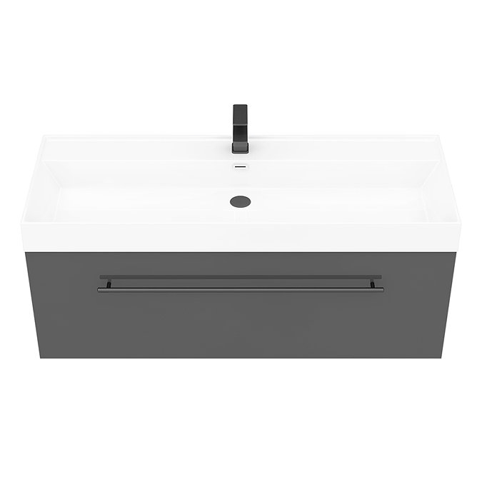 Valencia 1200 Gloss Grey Minimalist Wall Hung Vanity Unit with Matt Black Handle  Standard Large Ima