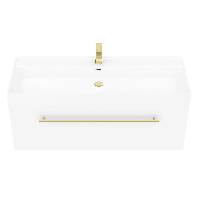 Valencia 1200 Gloss White Minimalist Wall Hung Vanity Unit with Brass Handle  Feature Large Image