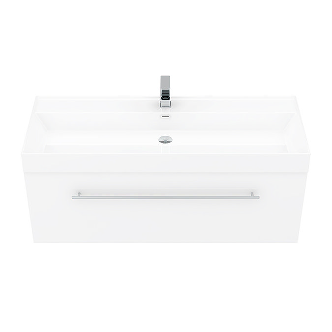 Valencia 1200 Gloss White Minimalist Wall Hung Vanity Unit with Chrome Handle  Feature Large Image