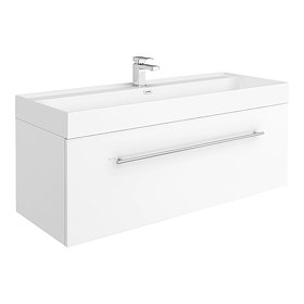 Valencia 1200 Gloss White Minimalist Wall Hung Vanity Unit with Chrome Handle