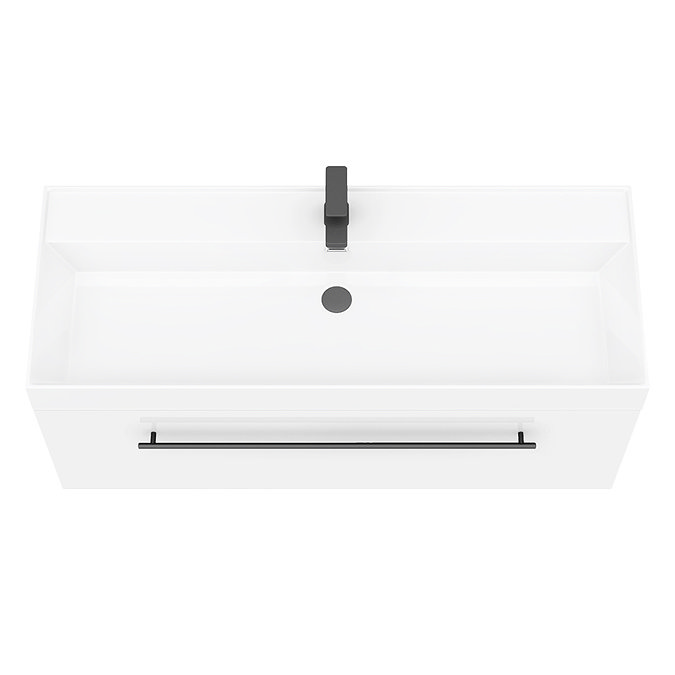 Valencia 1200 Gloss White Minimalist Wall Hung Vanity Unit with Matt Black Handle  Feature Large Image