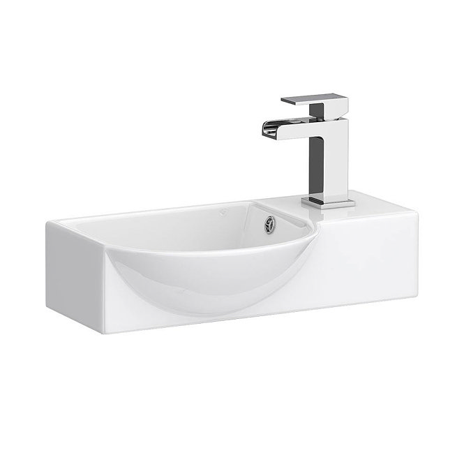 Mini Offset Wall Hung Bathroom Basin (400mm Wide - Gloss White) Large Image