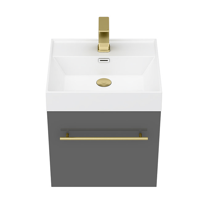 Valencia 450 Gloss Grey Minimalist Wall Hung Vanity Unit with Brass Handle  Feature Large Image