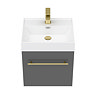 Valencia 450 Gloss Grey Minimalist Wall Hung Vanity Unit with Brass Handle  Feature Large Image