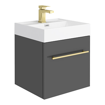 Valencia 450 Gloss Grey Minimalist Wall Hung Vanity Unit with Brass Handle  Standard Large Image