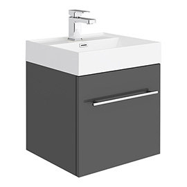 Valencia 450 Gloss Grey Minimalist Wall Hung Vanity Unit with Chrome Handle Medium Image