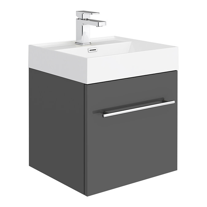 Valencia 450 Gloss Grey Minimalist Wall Hung Vanity Unit with Chrome Handle Large Image