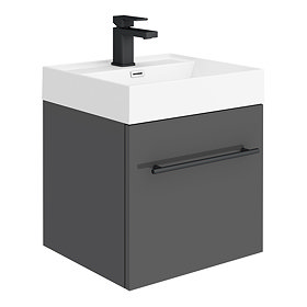 Valencia 450 Gloss Grey Minimalist Wall Hung Vanity Unit with Matt Black Handle Large Image