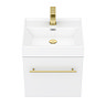 Valencia 450 Gloss White Minimalist Wall Hung Vanity Unit with Brass Handle  In Bathroom Large Image