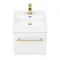 Valencia 450 Gloss White Minimalist Wall Hung Vanity Unit with Brass Handle  In Bathroom Large Image