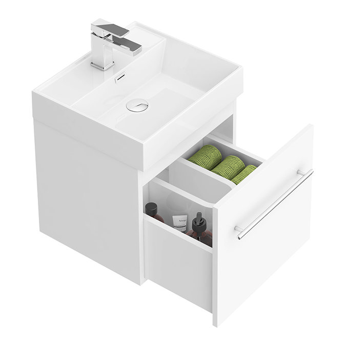 Valencia 450 Gloss White Minimalist Wall Hung Vanity Unit with Chrome Handle  In Bathroom Large Imag