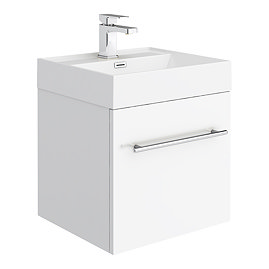 Valencia 450 Gloss White Minimalist Wall Hung Vanity Unit with Chrome Handle Large Image