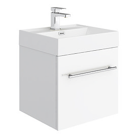 Valencia 450 Gloss White Minimalist Wall Hung Vanity Unit with Chrome Handle Large Image