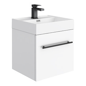 Valencia 450 Gloss White Minimalist Wall Hung Vanity Unit with Matt Black Handle Large Image