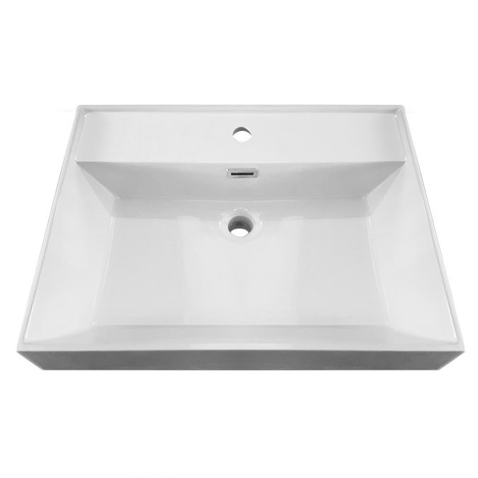 Valencia 600 Gloss Grey Minimalist Wall Hung Vanity Unit with Brass Handle  Profile Large Image