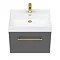 Valencia 600 Gloss Grey Minimalist Wall Hung Vanity Unit with Brass Handle  In Bathroom Large Image