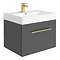 Valencia 600 Gloss Grey Minimalist Wall Hung Vanity Unit with Brass Handle Large Image