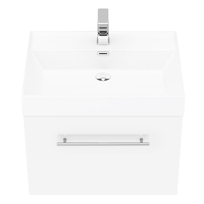 Valencia 600 Gloss White Minimalist Wall Hung Vanity Unit with Chrome Handle  In Bathroom Large Imag