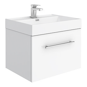 Valencia 600 Gloss White Minimalist Wall Hung Vanity Unit with Chrome Handle Large Image