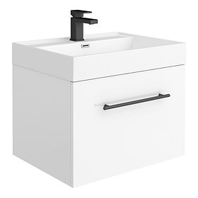 Valencia 600 Gloss White Minimalist Wall Hung Vanity Unit with Matt Black Handle Large Image