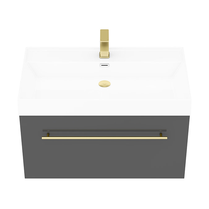 Valencia 800 Gloss Grey Minimalist Wall Hung Vanity Unit with Brass Handle  Feature Large Image