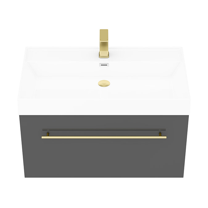 Valencia 800 Gloss Grey Minimalist Wall Hung Vanity Unit with Brass Handle Feature Large Image