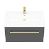 Valencia 800 Gloss Grey Minimalist Wall Hung Vanity Unit with Brass Handle  Feature Large Image