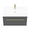 Valencia 800 Gloss Grey Minimalist Wall Hung Vanity Unit with Brass Handle  Feature Large Image