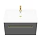 Valencia 800 Gloss Grey Minimalist Wall Hung Vanity Unit with Brass Handle Feature Large Image